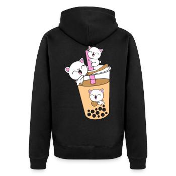 Boba Tee Bubble Tea Katze Kätzchen - Unisex Premium Bio Zip Hoodie - Schwarz - Hinten - Nico (187cm)