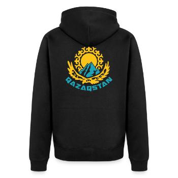 Qazaqstan Geschenk Republik Kasachisch Kasachen - Unisex Premium Bio Zip Hoodie - Schwarz - Hinten - Nico (187cm)