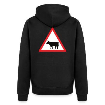 Achtung Kuh! - Unisex Premium Bio Zip Hoodie - Schwarz - Hinten - Nico (187cm)