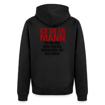Ich bin ein Mann - Unisex Premium Bio Zip Hoodie - Schwarz - Hinten - Nico (187cm)