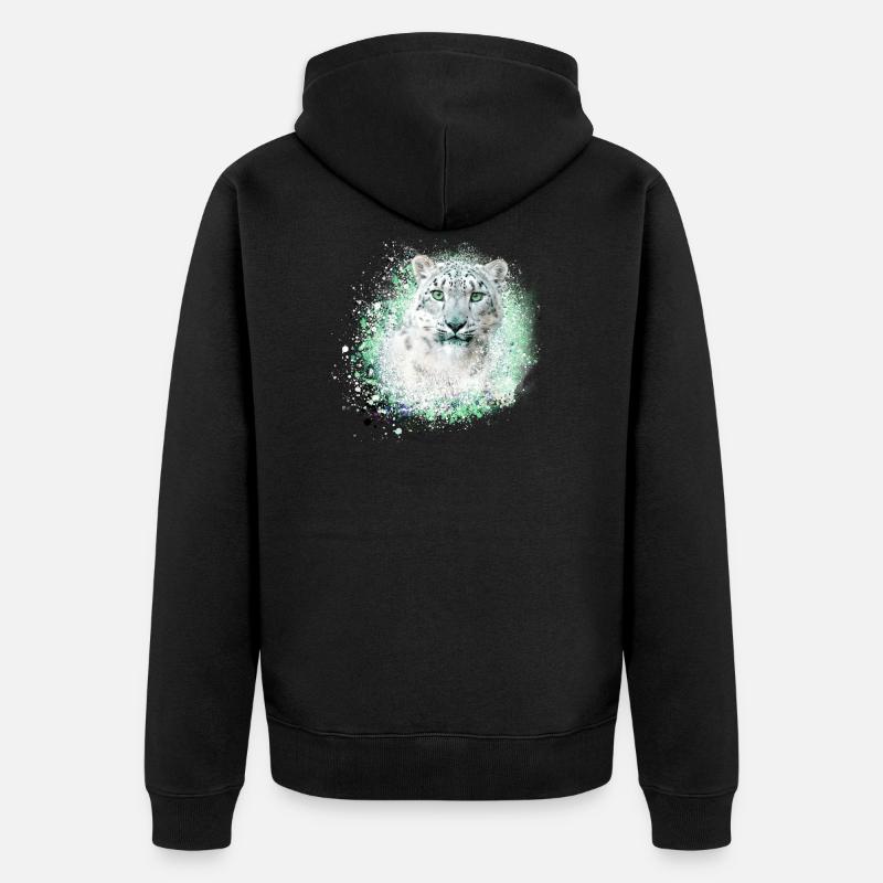 schneeleopard,katze,leopard,graffiti,wildkatze - Unisex Premium Bio Zip Hoodie - Schwarz
