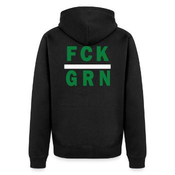 FCK GRN Kein Bock auf Baerbock Anti Grünen T Shirt - Unisex Premium Bio Zip Hoodie - Schwarz - Hinten - Nico (187cm)