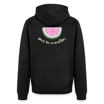 One in a melon / million - sweet saying with melon - Unisex Premium Organic Zip Hoodie - black - Back - Nico (187cm)