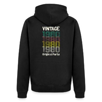 Vintage 1980 Original Parts. 80 Birthday Retro J - Unisex Premium Organic Zip Hoodie - black - Back - Nico (187cm)