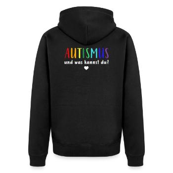 Autismus Autist | und was kannst du? - Unisex Premium Bio Zip Hoodie - Schwarz - Hinten - Nico (187cm)