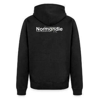 Schöne Normandie - Unisex Premium Bio Zip Hoodie - Schwarz - Hinten - Nico (187cm)