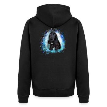 cockerspaniel ,schwarz,graffiti,malerei,blau,welpe - Unisex Premium Bio Zip Hoodie - Schwarz - Hinten - Nico (187cm)