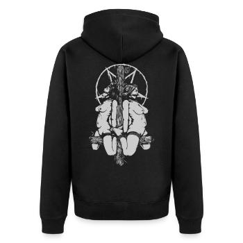 666 Satanistische Pentagramm liegend gefangen - Unisex Premium Bio Zip Hoodie - Schwarz - Hinten - Nico (187cm)