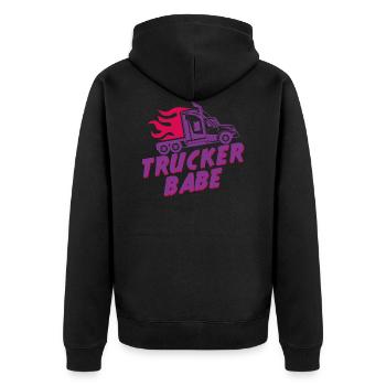Trucker babe LKW-fahrer Geschenk - Unisex Premium Bio Zip Hoodie - Schwarz - Hinten - Nico (187cm)