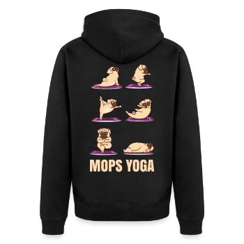 Mops Yoga Meditation Mopshund Yogatraining - Unisex Premium Bio Zip Hoodie - Schwarz - Hinten - Nico (187cm)