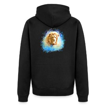 lion, or,tête de lion, graffiti, peinture, bleu - Veste à capuche bio Premium Unisexe - noir - Dos - Nico (187cm)