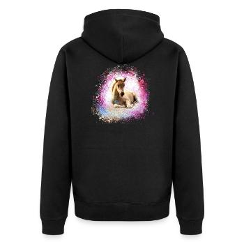 pony, rosa,fohlen, pferd, graffiti,malerei,pink - Unisex Premium Bio Zip Hoodie - Schwarz - Hinten - Nico (187cm)