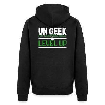 Un Geek ne vieillit Pas il Level up - Veste à capuche bio Premium Unisexe - noir - Dos - Nico (187cm)
