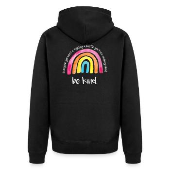 Sei nett, seit nett miteinander BE KIND, - Unisex Premium Bio Zip Hoodie - Schwarz - Hinten - Nico (187cm)