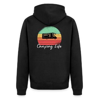 Camping Life Retro Sun Wohnmobil - Unisex Premium Bio Zip Hoodie - Schwarz - Hinten - Nico (187cm)