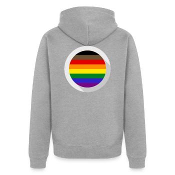 Drapeau de la fierté - Veste à capuche bio Premium Unisexe - gris chiné - Dos - Nico (187cm)