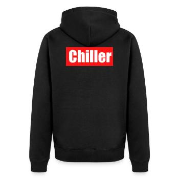 chiller weiß - Unisex Premium Bio Zip Hoodie - Schwarz - Hinten - Nico (187cm)