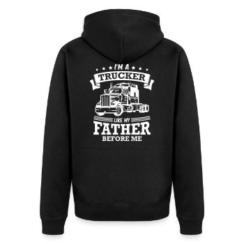 I am a trucker like my father before me - Unisex Premium Bio Zip Hoodie - Schwarz - Hinten - Nico (187cm)