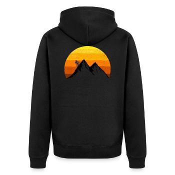 Rennrad, Berg, Sonnenuntergang, Fahrrad, Bergtour - Unisex Premium Bio Zip Hoodie - Schwarz - Hinten - Nico (187cm)