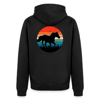 Pferde, Pferd retro Vintage Sonnenuntergang - Unisex Premium Bio Zip Hoodie - Schwarz - Hinten - Nico (187cm)
