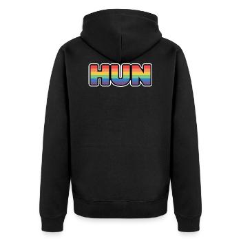 HUN Ungarn Magyarország LGBTQIA - Unisex Premium Bio Zip Hoodie - Schwarz - Hinten - Nico (187cm)