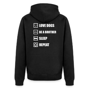 Dog Brother Sleep Repeat - Unisex Premium Organic Zip Hoodie - black - Back - Nico (187cm)