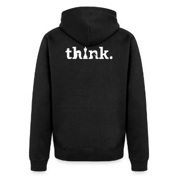 Think Geschenk Sport Schachmeister Denksport - Unisex Premium Bio Zip Hoodie - Schwarz - Hinten - Nico (187cm)
