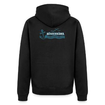 Küstenmädel weiß Schriftzug |Yolo-Artwork - Unisex Premium Bio Zip Hoodie - Schwarz - Hinten - Nico (187cm)