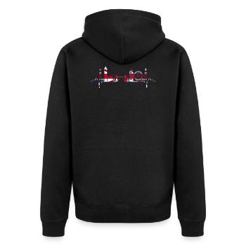 London Skyline Herzschlag - Unisex Premium Bio Zip Hoodie - Schwarz - Hinten - Nico (187cm)