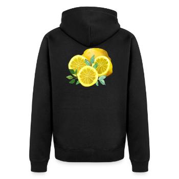 Zitronen, Gelb, Zitronenschnitten - Unisex Premium Bio Zip Hoodie - Schwarz - Hinten - Nico (187cm)