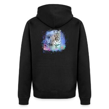 tiger ,wildkatze ,weiß, blau, Malerei,graffiti - Unisex Premium Bio Zip Hoodie - Schwarz - Hinten - Nico (187cm)