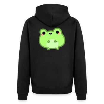 kawaii & glücklicher grüner Frosch froggy - Unisex Premium Bio Zip Hoodie - Schwarz - Hinten - Nico (187cm)