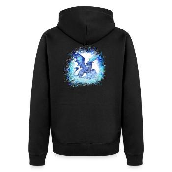 drache ,bleu,peinture,graffiti,encre,illustration - Veste à capuche bio Premium Unisexe - noir - Dos - Nico (187cm)