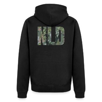 GB Camouflage NLD Text! - Unisex Premium Bio Zip Hoodie - Schwarz - Hinten - Nico (187cm)