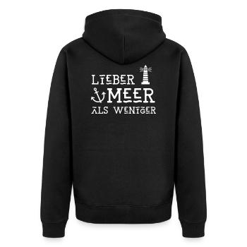 Lieber Meer als weniger Leuchtturm Anker Maritim - Unisex Premium Bio Zip Hoodie - Schwarz - Hinten - Nico (187cm)