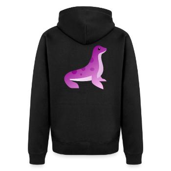 Rosa und lila Ombre Siegel - Unisex Premium Bio Zip Hoodie - Schwarz - Hinten - Nico (187cm)