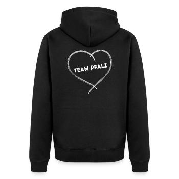 Team Pfalz mit Herz - Pfälzer Pälzer - Unisex Premium Bio Zip Hoodie - Schwarz - Hinten - Nico (187cm)