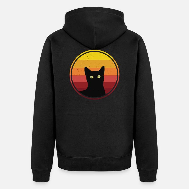 black cat Katze Retro - Unisex Premium Bio Zip Hoodie - Schwarz
