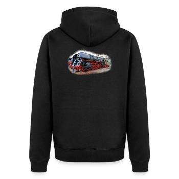 Dampflok 01 1531 - Unisex Premium Bio Zip Hoodie - Schwarz - Hinten - Nico (187cm)