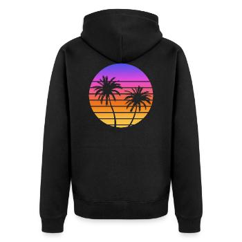 Palmiers Coucher soleil Synthwave - Veste à capuche bio Premium Unisexe - noir - Dos - Nico (187cm)