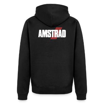 Klassisches Amstrad Logo – Vintage Style 03 - Unisex Premium Bio Zip Hoodie - Schwarz - Hinten - Nico (187cm)