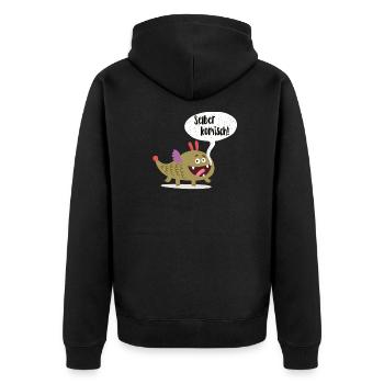 Lustiges Monster mit Sprechblase Selber komisch! - Unisex Premium Bio Zip Hoodie - Schwarz - Hinten - Nico (187cm)