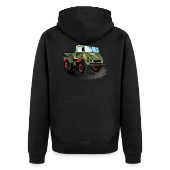 Unimog - Oldtimer - Offroad - Universal motor device - Unisex Premium Organic Zip Hoodie - black - Back - Nico (187cm)
