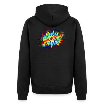 Comic Boom Explosion Sprechblase Superheld Retro - Unisex Premium Bio Zip Hoodie - Schwarz - Hinten - Nico (187cm)
