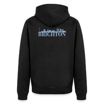 Brighton England Skyline Geschenk Idee UK - Unisex Premium Bio Zip Hoodie - Schwarz - Hinten - Nico (187cm)