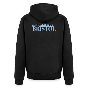 Bristol England Hauptstadt Skyline UK - Unisex Premium Bio Zip Hoodie - Schwarz - Hinten - Nico (187cm)