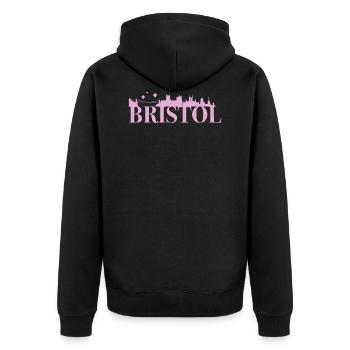 Bristol England Hauptstadt Skyline UK - Unisex Premium Bio Zip Hoodie - Schwarz - Hinten - Nico (187cm)