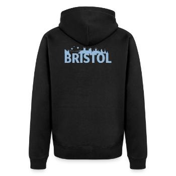 Bristol England Hauptstadt Skyline UK - Unisex Premium Bio Zip Hoodie - Schwarz - Hinten - Nico (187cm)