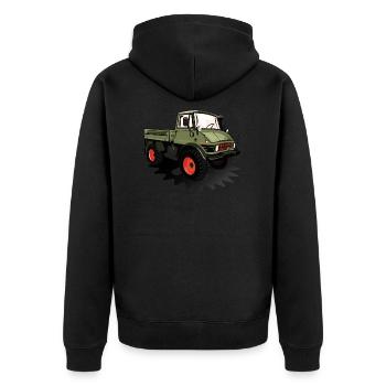 Unimog - Oldtimer - Offroad - Universal motor device - Unisex Premium Organic Zip Hoodie - black - Back - Nico (187cm)