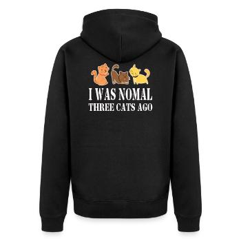 I Was Normal Three Cats Ago Funny Shirt - Unisex Premium Bio Zip Hoodie - Schwarz - Hinten - Nico (187cm)